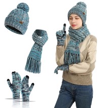 3 In 1 Winter Beanie Hat Neck Warm Scarf And Touch Screen Gloves Set For Women A - £39.53 GBP