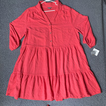 Falls Creek Dress Womens 3X Plus Coral Tiered Ruffle Button Up Boho  Str... - $27.83