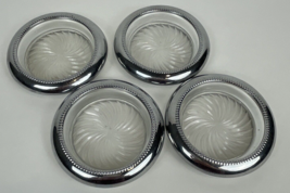 Vintage Clear Pressed Glass Silver Coasters Ashtray MCM Starburst 4&quot; Set 4  - $36.00