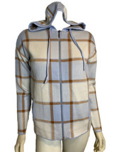 NWT Cynthia Rowley Blue and Brown Checked Hooded Zip Front Sweater Sz S - £19.03 GBP