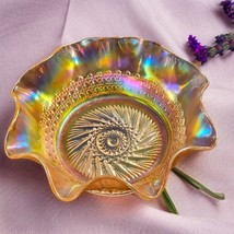 Iridescent Indiana Carnival Glass - 7&quot; Round Ruffled Bowl- Gold / Amber - $11.28