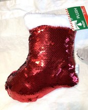 SEQUIN Christmas Pillow STOCKING RED decoration plush   CHRISTMAS - $18.79