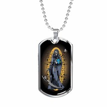 Grim Reaper Santa Muerte Dog Tag Stainless Steel or 18k Gold 24&quot; Chain - £37.48 GBP+