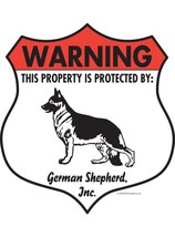 Warning! German Shepherd - Property Protected Dog Aluminum Sign - Badge Shape - $14.95