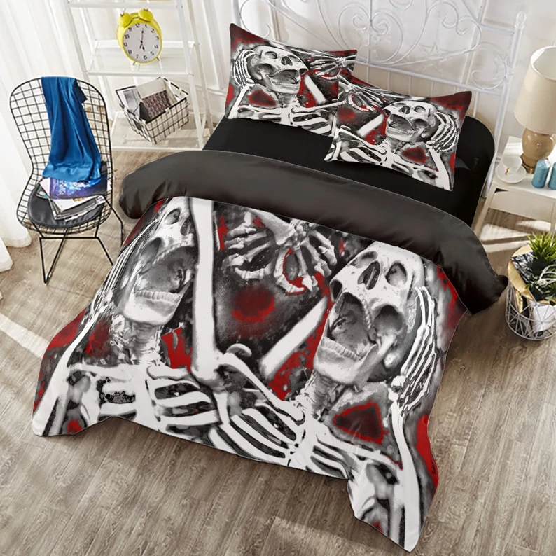 Skulls Gothic 4 Piece Duvet Set-Skull Bed Cover-Gothic Skull Bed Cover-Skull Roo - £55.03 GBP