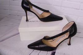 Vintage Manolo Blahnik Totila Black Italy Lizard Leather Pumps Shoe EU 37.5 US 7 - £276.96 GBP