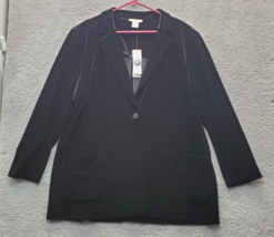 Joan Vass Blazer Jacket Women&#39;s 22W Black Velvet Lined Notch Collar Button Front - £69.97 GBP