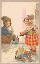 Expectation in the Kitchen Dutch Children M Greiner Artist 1920s postcard - $9.85