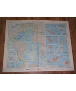 1956 VINTAGE MAP OF ATLANTIC OCEAN / AZORES MADEIRA / CANARY ISLANDS ST.... - $32.15