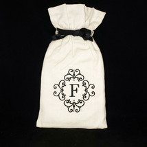 Fabric Wine Bottle GIft Bag Cover Monogrammed &quot;F&quot; Black Trim *Reusable* - £15.95 GBP