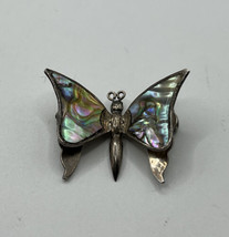 Sterling Silver Mexico Abalone Butterfly Pin Brooch ca. 1950s 3D Layered - £15.78 GBP