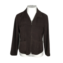 First Option Zip Up Collared Blazer ~ Sz 8P ~ Brown ~ Long Sleeve ~ Sued... - $17.09