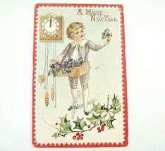 Antique Happy New Year Postcard 1911 Printed in Saxony Posted w US 1¢ Stamp - £3.69 GBP
