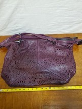 Black Rivet Oversize Purse Bag Large Eggplant Purple Laser Cut Design Le... - $22.68