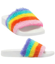 Steve Madden Rainbow Faux Fur Slippers Sandals Slides Women&#39;s Girls Big Kids 4 - £12.50 GBP