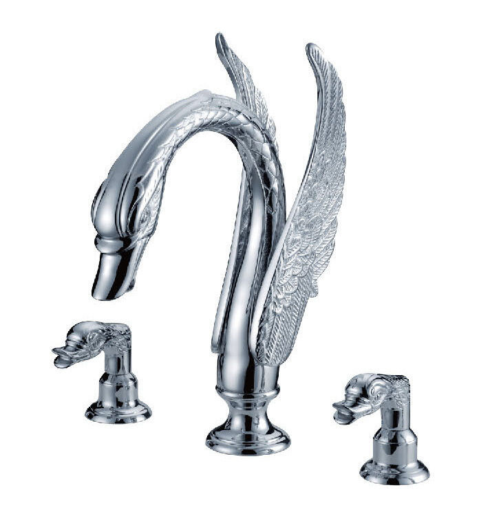 3 Pcs widespread bathroom big Swan tub faucet mixer tap deck mount 13.5&quot;... - $494.89