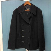 Vtg Alpha Industries wool Pea Coat Jacket Size L nautical anchor buttons - $93.41