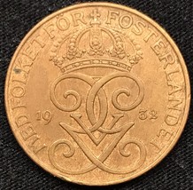 1932 Sweden 5 Ore Gustaf V Coin XF/ AU Condition KM#779 - £9.55 GBP