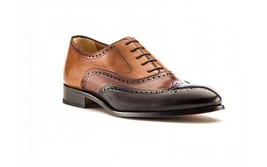 New Brown leather Men Lace up Oxfords handmade custom leather Two Tone shoes - £136.68 GBP