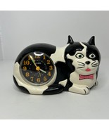JinMei 1989 VTG Black White Retro Cat Alarm Clock W/Light Up Eyes &amp; Meow... - €65,85 EUR