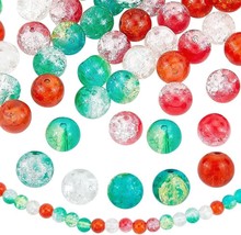 200 Crackle Glass Beads 8mm Christmas Lot Red White Green Bulk Jewelry Supplies - £17.20 GBP