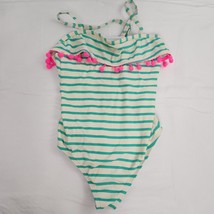 Bathing Suit Girls Cream Green Pink Pom Poms One Piece SwimGirls Youth  ... - £10.28 GBP