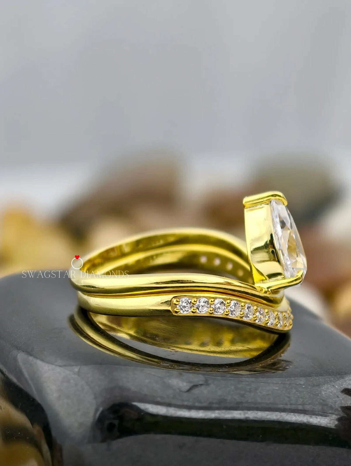 Lab Grown 1 CT Diamond Ring Pear And Round Cut Engagement Ring 14K Yellow Gold Item image 3