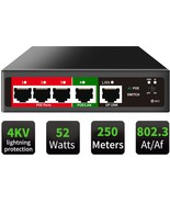 5 Port AI PoE Switch 4 POE Ports 1 Uplink 802.3af at PoE 100Mbps 52W Bui... - £37.71 GBP