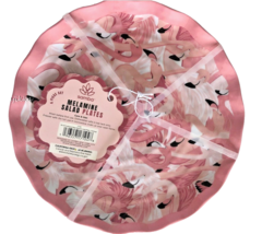 Samba Pink Flamingo 9&quot; Melamine Salad Dessert Plate Set of 4 Scalloped Edge - £27.08 GBP