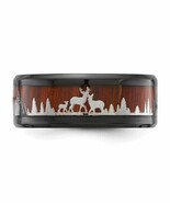 Chisel Stainless Steel Polished Black IP-plated Wood Inlay Deer 9mm Band... - $91.12