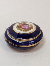 Vintage French Limoges Cobalt Blue And Gold Trinket Box Courting Couple Colored - £20.46 GBP