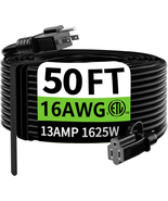 Indoor Outdoor Black Extension Cord 50 Ft Waterproof, 16/3 Gauge Flexibl... - $27.32