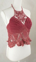 Halter neck crop top, cropped, handmade, lace, knit, summer, spring, beach - $38.61