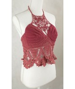 Halter neck crop top, cropped, handmade, lace, knit, summer, spring, beach - £30.36 GBP