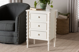 Sophia Classic White Wood 3-Drawer End Table w/Spindle Legs - $235.00