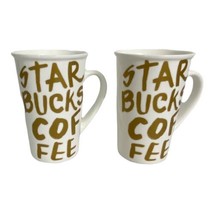 2 Starbucks 2015 Coffee Cup Mug 12 oz White with Gold Writing 5&quot; Tall  - $18.54