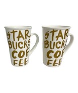 2 Starbucks 2015 Coffee Cup Mug 12 oz White with Gold Writing 5&quot; Tall  - £14.58 GBP