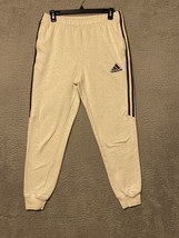 Adidas AG Mens S Sweatpants/Joggers Cream Gray Embroidered logo Stripes - $16.34