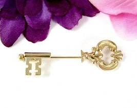 Avon Skeleton House Door Key Pin Vintage Stickpin Goldtone Stick Brooch 2 1/8&quot; - £17.89 GBP