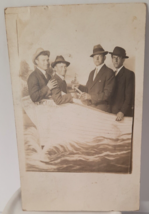 1912 Real Photo Postcard Me And The Boys 4 Gents In A Boat To Ma: Illinois Il - £18.24 GBP