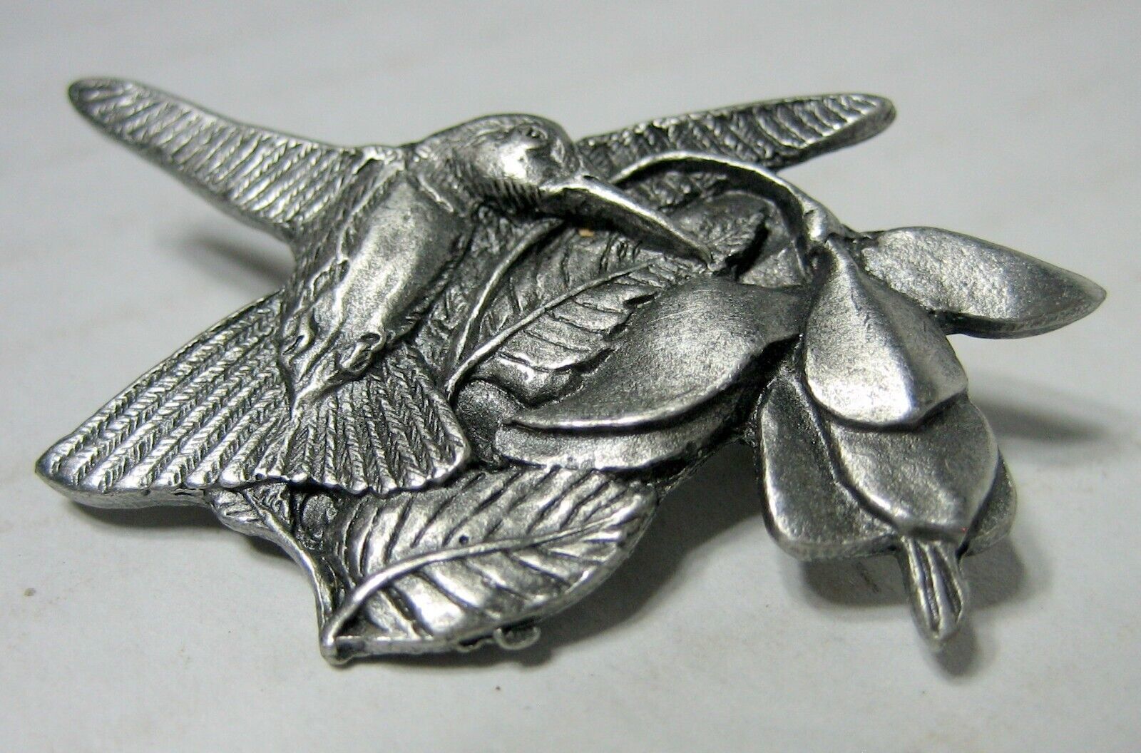 Primary image for Vintage Birds and Blooms Pewter Pin Hummingbird Brooch 1995-1996 Premier Edition