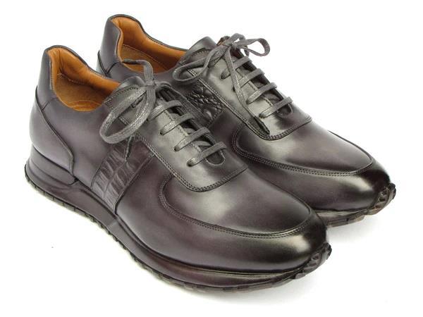 Paul Parkman Mens Shoes Sneakers Gray Patina Leather Handmade Luxury LP2... - $379.99