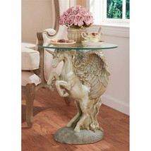 Design Toscano Mystical Winged Unicorn Sculptural Glass-Topped Table - £253.38 GBP