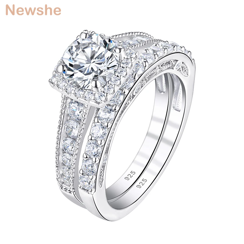 Classic Wedding Rings Set Solid 925 Sterling Silver Brilliant Round Cut AAAAA Cu - £57.29 GBP