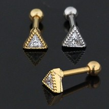 Surgical Steel Dotted Triangle CZ Cartilage Helix Tragus Piercing Ear Stud 16G - £35.85 GBP