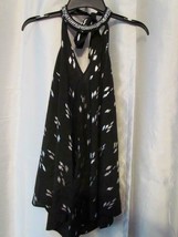 NWT Stoosh Juniors Embellished Collar Foil-Print Black Silver Top M L $34 - $10.99