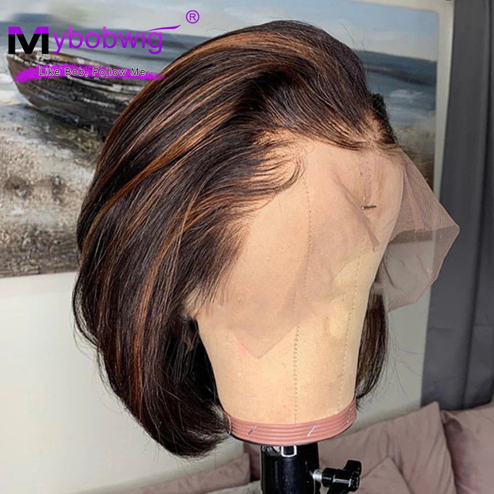 Aight transparent lace front human hair brazilian remy wigs for women pre plucked short thumb200