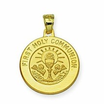 Solid 14k Real Yellow Gold First Holy Communion Medal Round Pendant Charm - £219.82 GBP