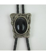 Vintage Bolo Tie Silver Tone Frame &amp; Black Stone Center Cowboy Western A... - £15.97 GBP