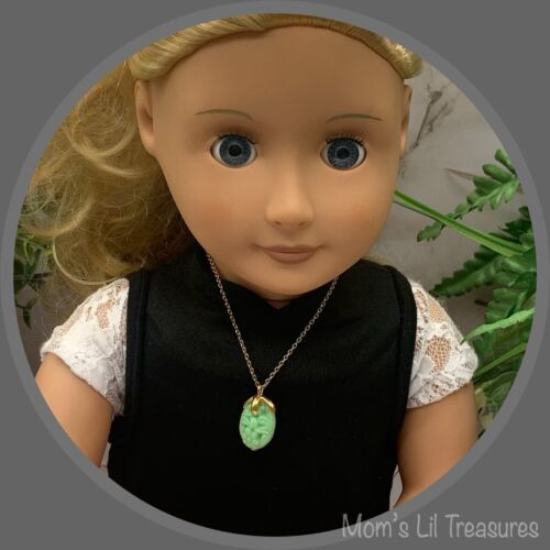 Primary image for Light Green Floral Design Acrylic Oval Pendant Doll Necklace • 18” Doll Jewelry
